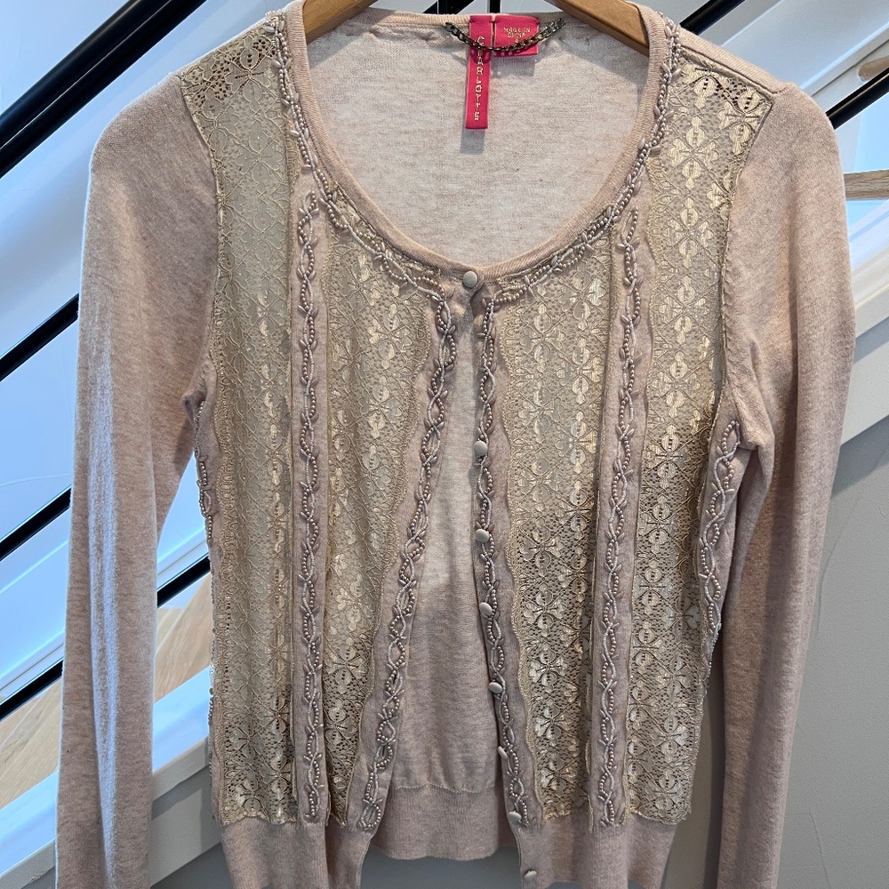 Light pink and cream lace beaded cardigan